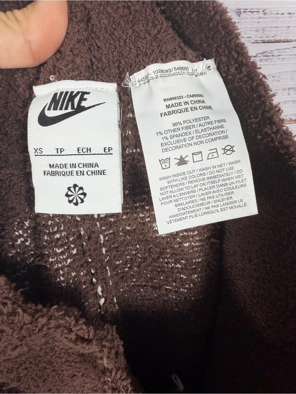 Nike Phoenix Cozy Bouclé Swoosh Wide Leg Pants Orewood Brown XS FD4288-227